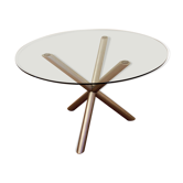 Table de salle à manger italienne ronde en verre fumé et acier chromé, années 1970
