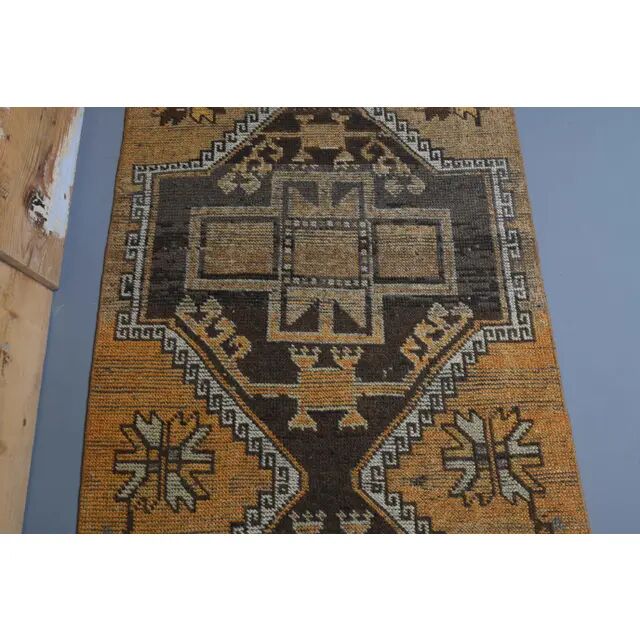 1970s vintage Turkish Oushak handmade wool runner 97x327