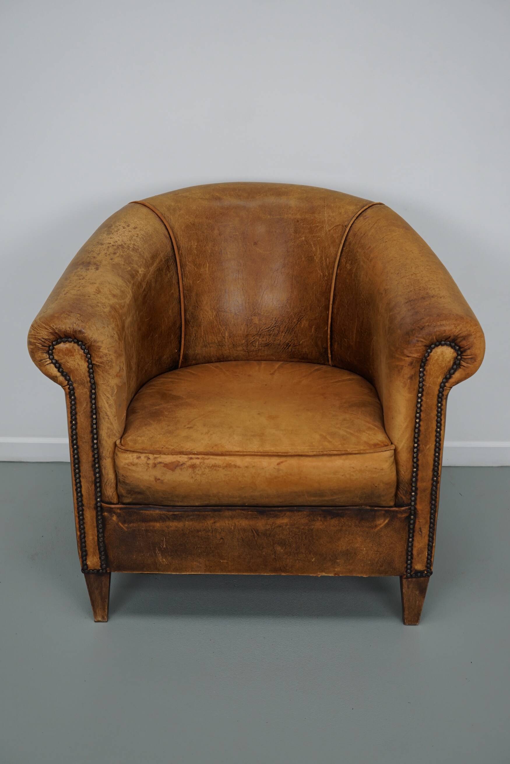 Fauteuil Club Vintage en Cuir Couleur Cognac, Pays-Bas