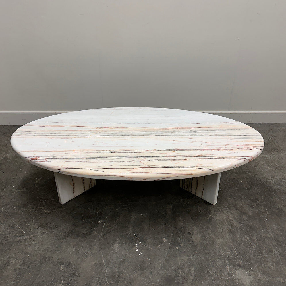 Oval Breccia Sarda Striato marble coffee table, Italy 1980s