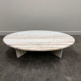 Oval Breccia Sarda Striato marble coffee table, Italy 1980s