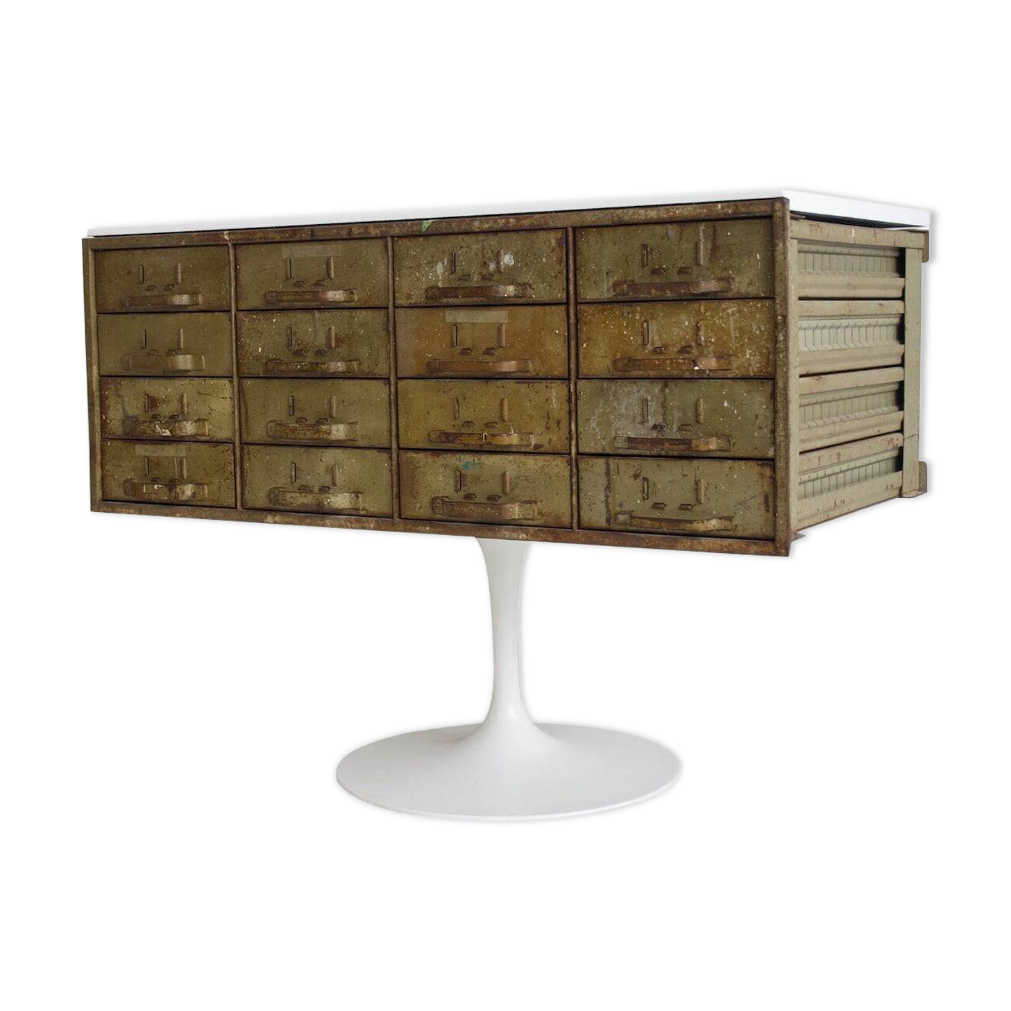 Commode en métal vert armée du milieu du 20e siècle