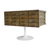 Mid-20th century army green metal chest of drawers.