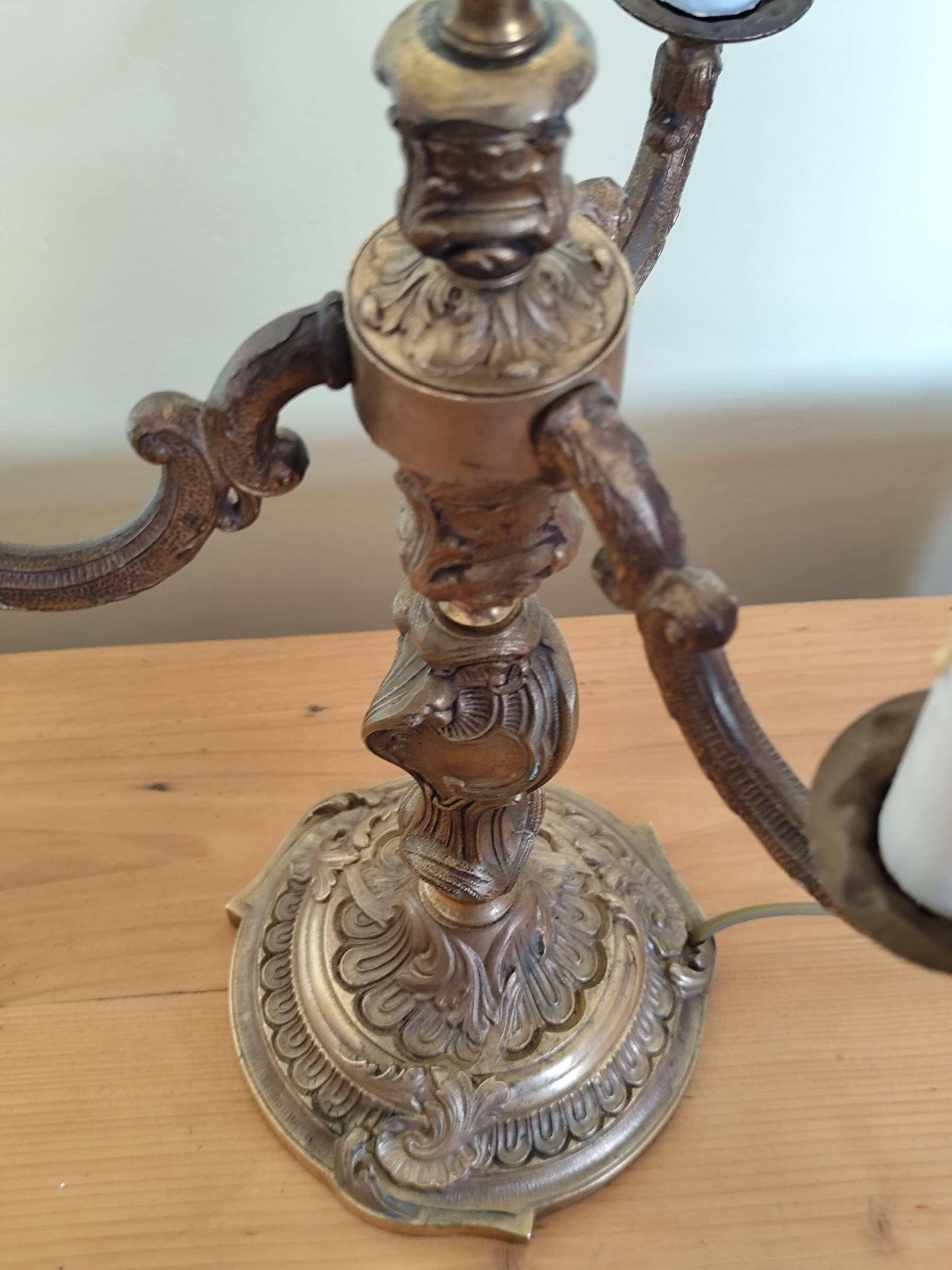 bronze 3-light chandelier, rococo style desk lamp