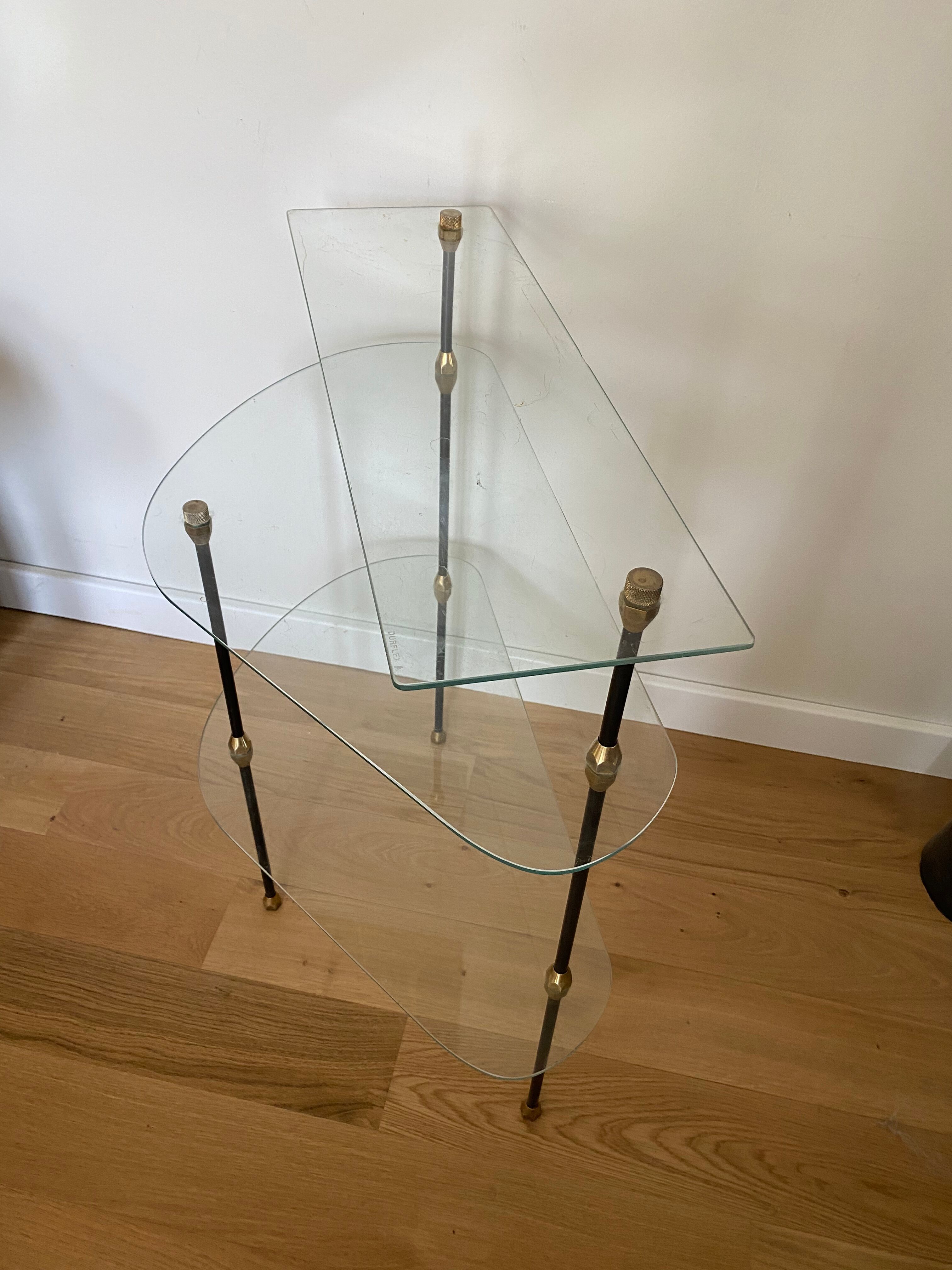 Glass and iron tripod console 1950