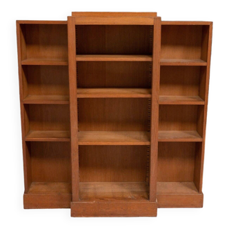 Art Deco bookcase in light oak veneer 1930 geometric 12 niches