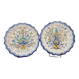 Pair of plates with floral decoration in Nevers earthenware signed Montagnon