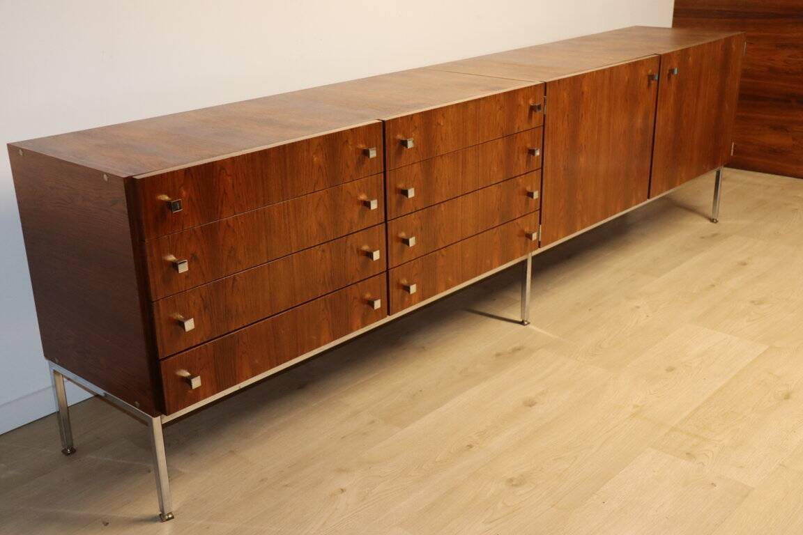 Vintage sideboard by Luigi Bartolini in rosewood and chrome metal, 1960
