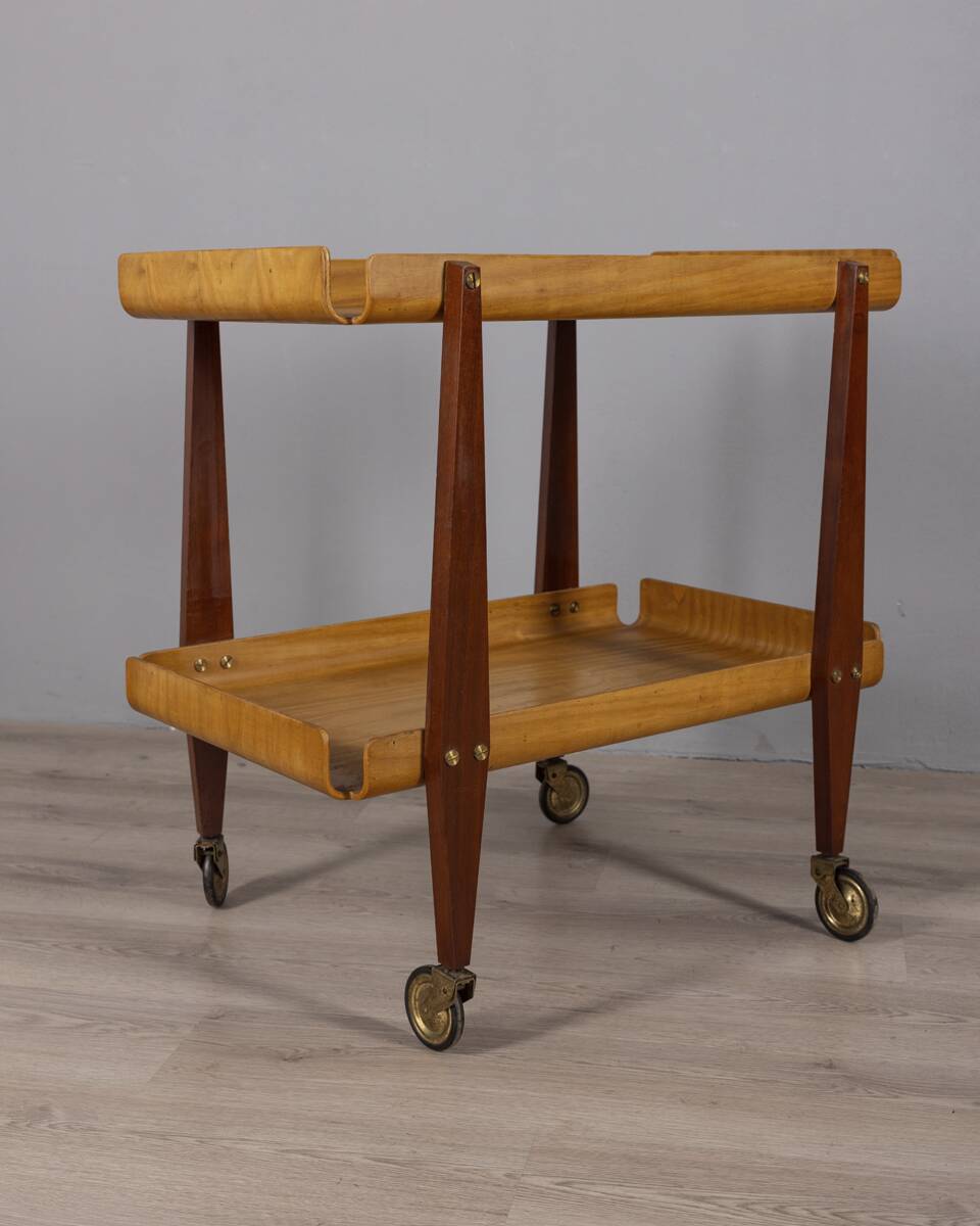 Vintage 1950s Wooden Food Service Cart, Designed by Carlo Ratti
