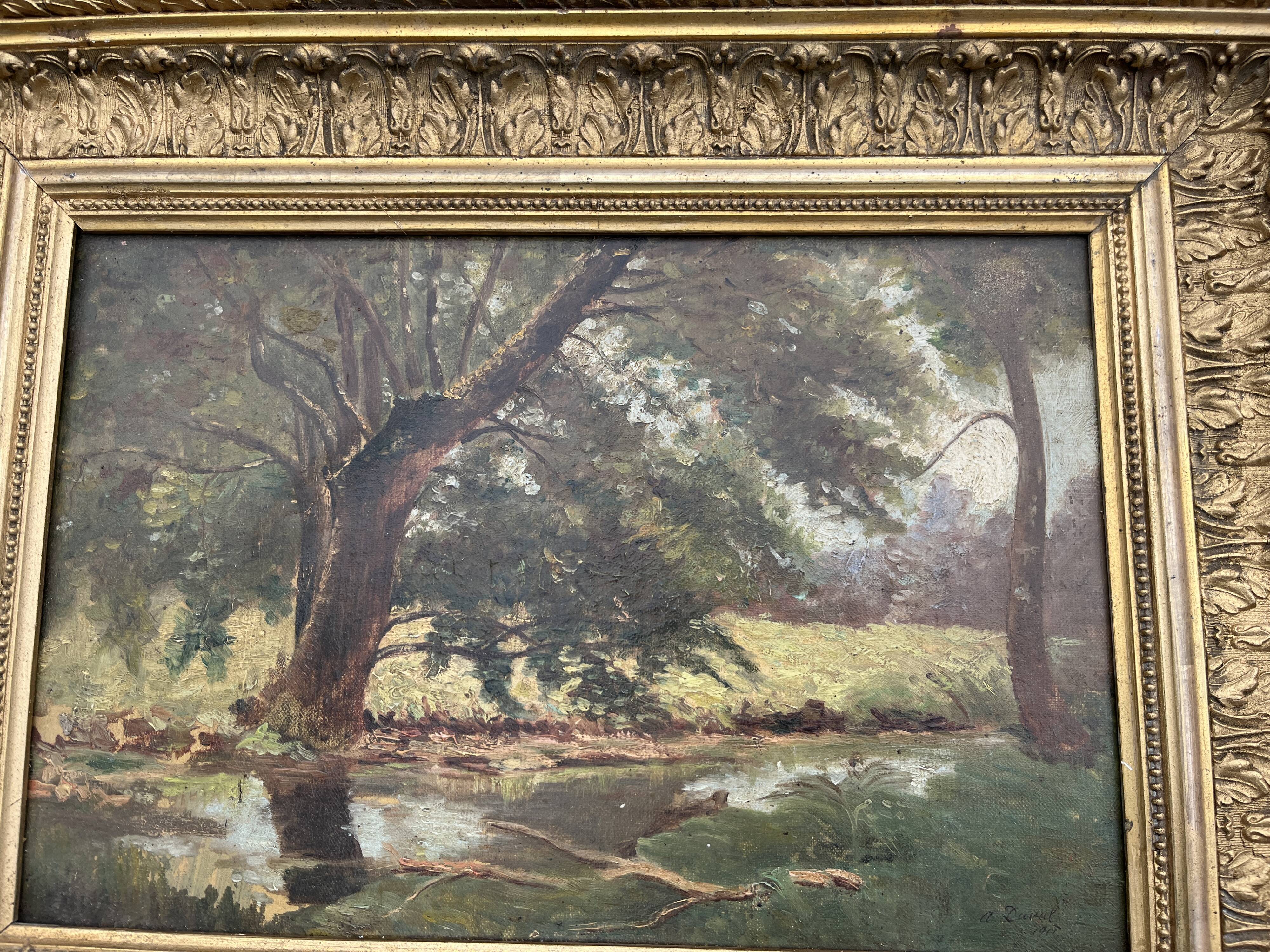 Impressionist Landscape Painting, A. Duval 1907 - Golden Frame