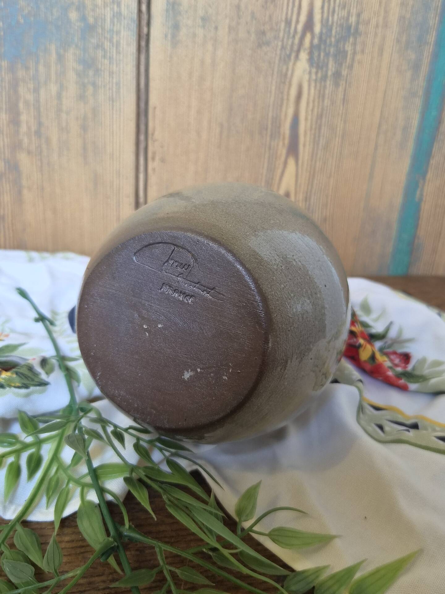 Glazed stoneware single-flower vase signed Jean Dubost, vintage Fr