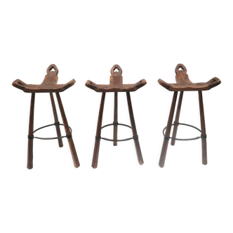 Set of 3 vintage Spanish Brutalist ‘Marbella’ stools by Confonorm from the 1970s