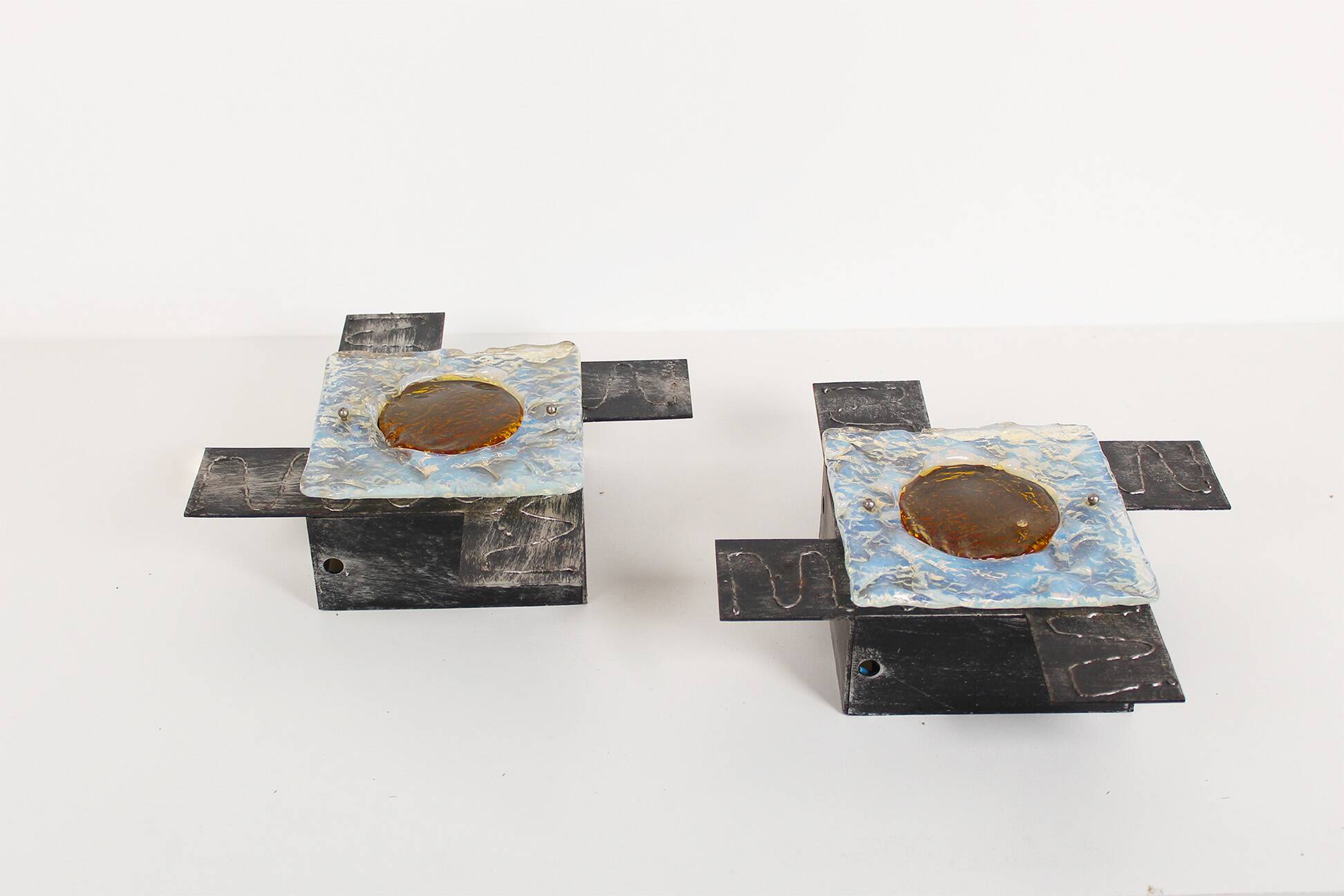 Pair of 1960’s Brutalist glass wall sconce by Tom Ahlström and Hans Ehrlich