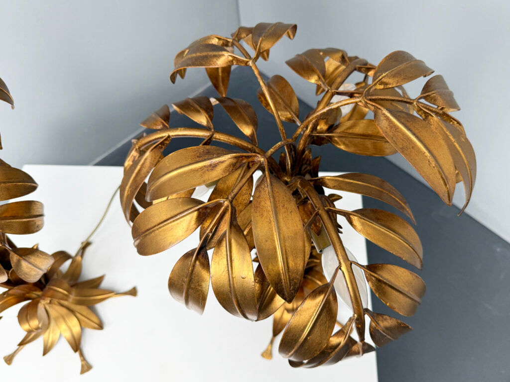 Pair of gold-plated palm tree table lamps by Hans Kögl, Germany, 1970s