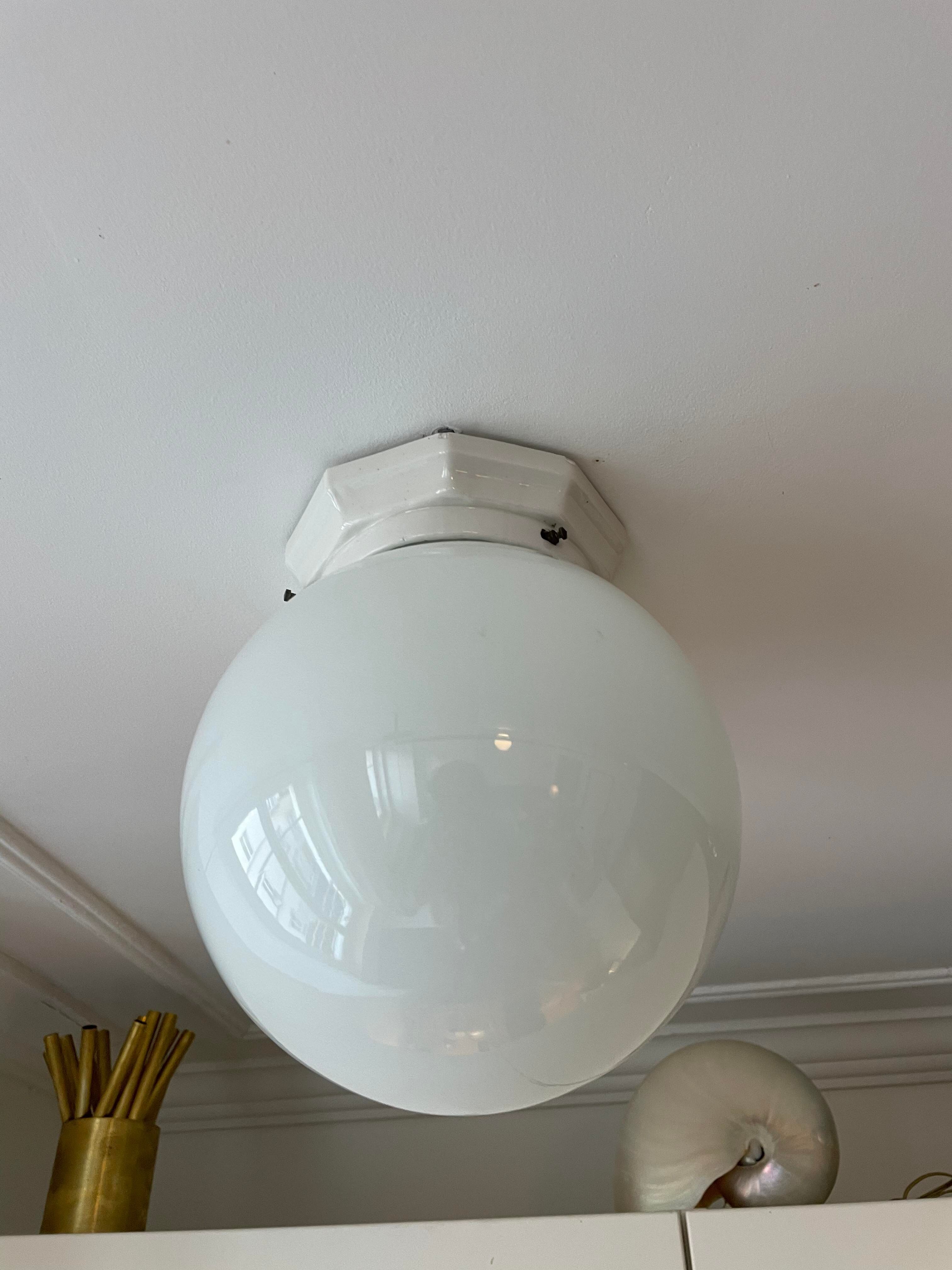 Vintage porcelain and opaline ceiling lamp Art Deco