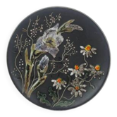 Black ceramic plate with wildflower design, Ruscha Art Pottery, Germany.