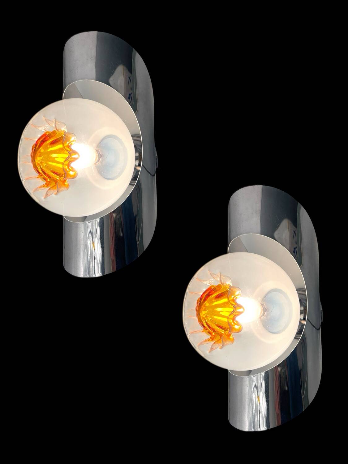 Chrome Murano Glass Sconces Set of 2 by Mazzega 1970’s
