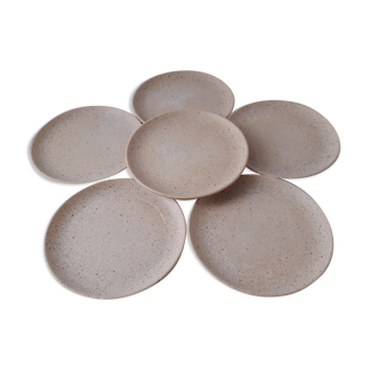 Set of 6 70s stoneware dessert plates