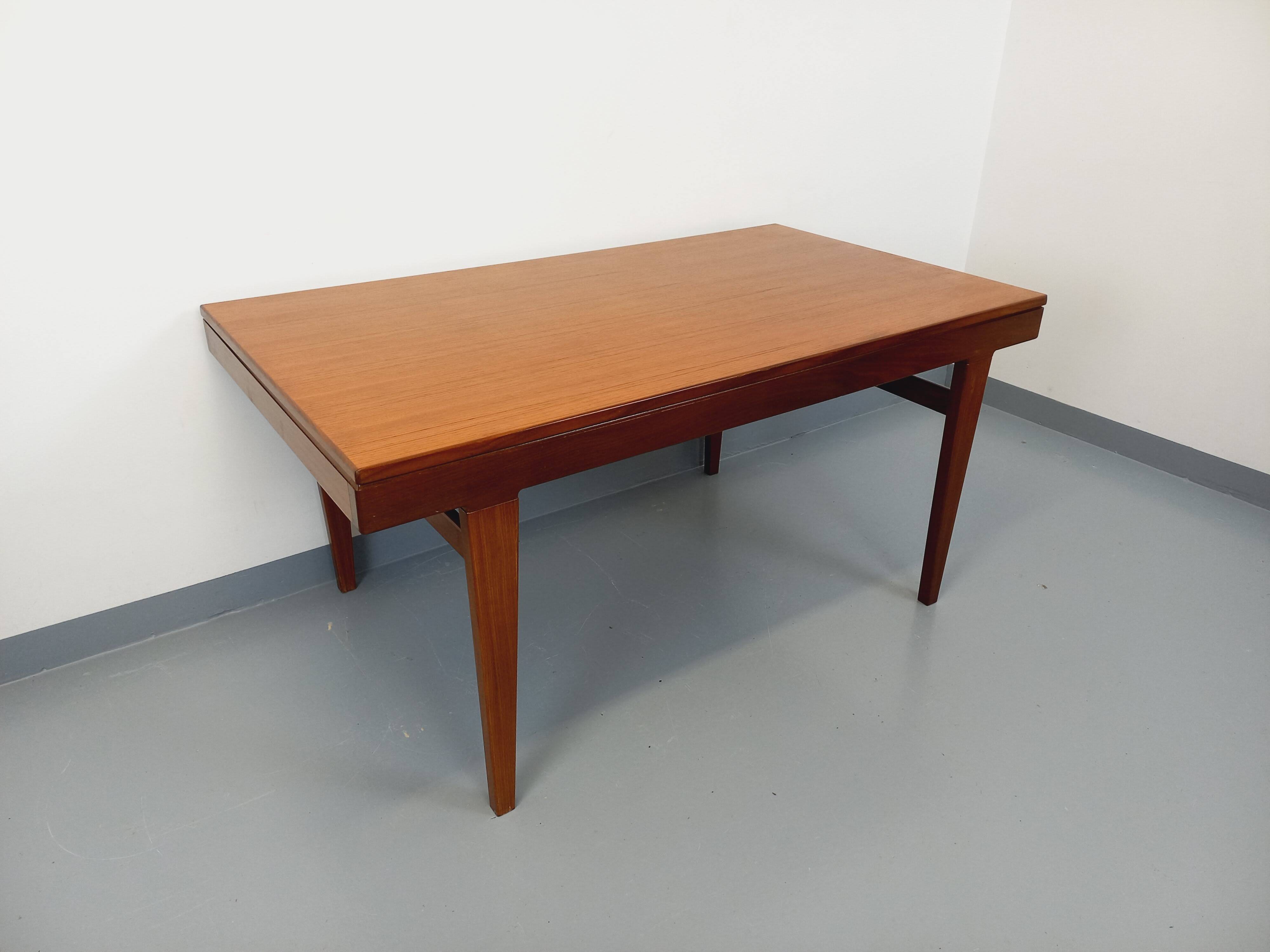 Vintage Scandinavian 50s 60s teak dining table with extension