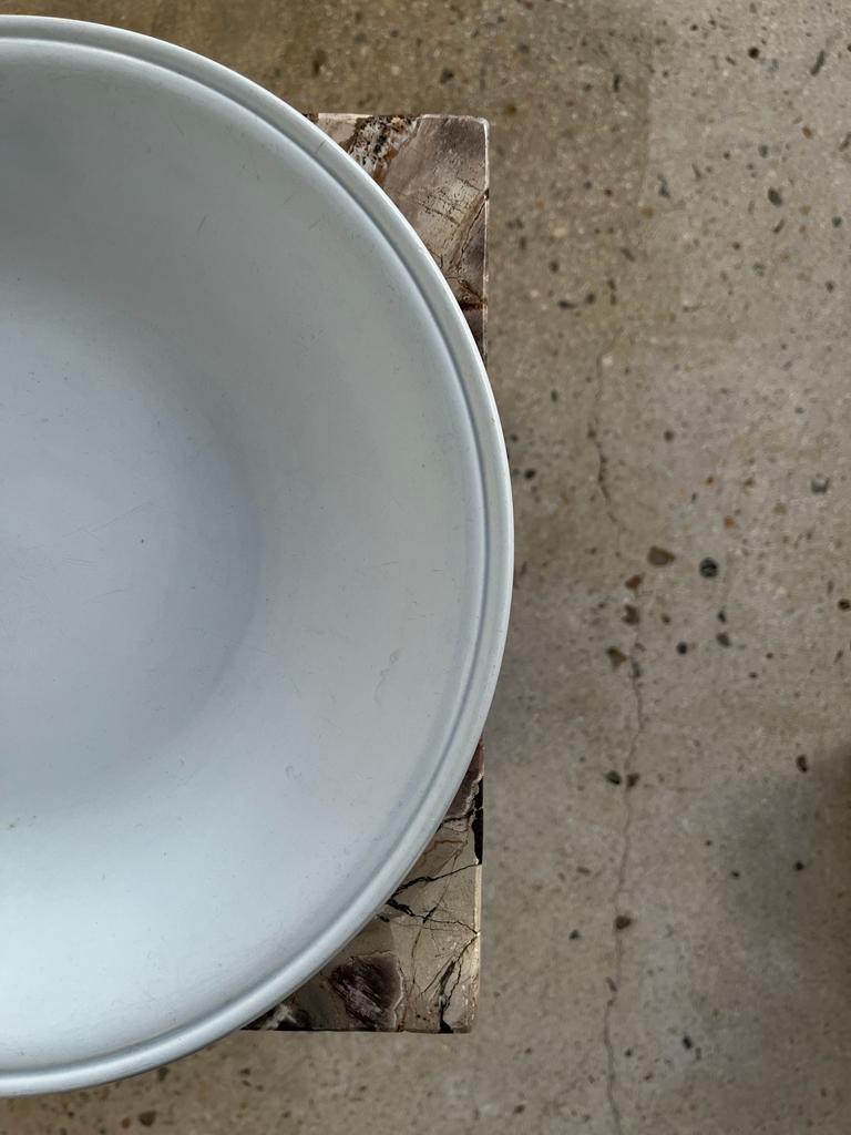 Flat set and light blue saucière earthenware from Montereau