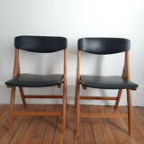 Set of 2 folding chairs in wood and skai