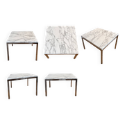 3 tables Florence Knoll – white marble type Calacatta & chrome steel