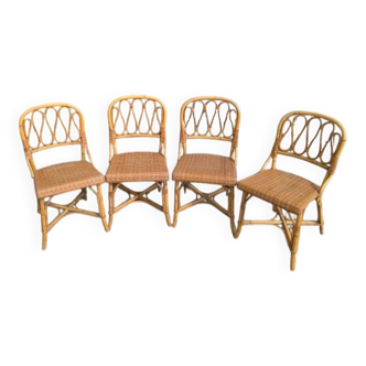 set of 4 vintage bamboo and rattan chairs