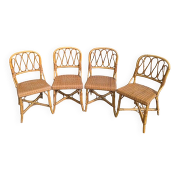 set of 4 vintage bamboo and rattan chairs