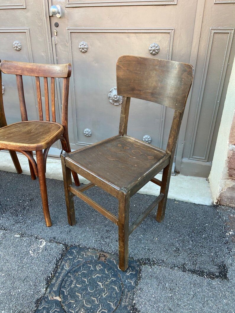 4 mismatched bistro chairs curved wood