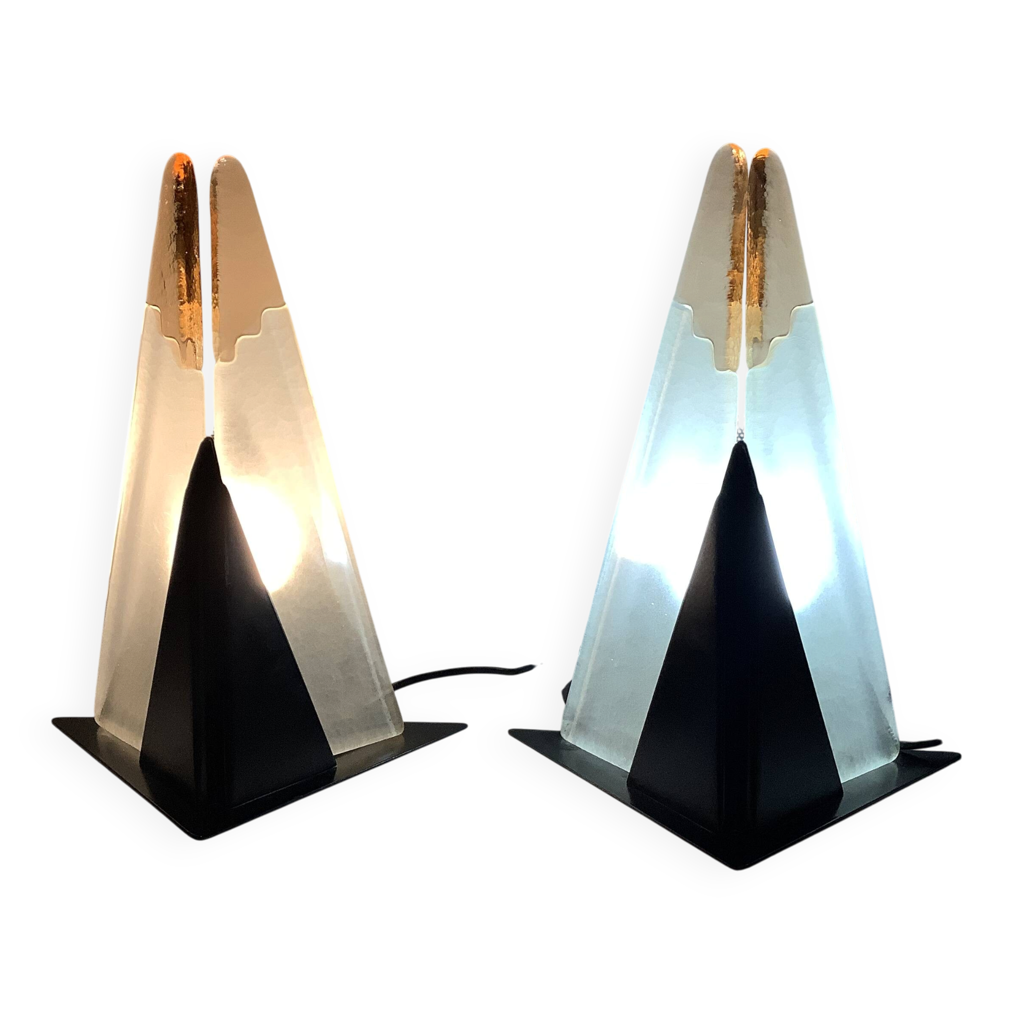 Murano Pair of 2 Lamps Glass Plate Two-material Vintage 1980 DLG Vetro