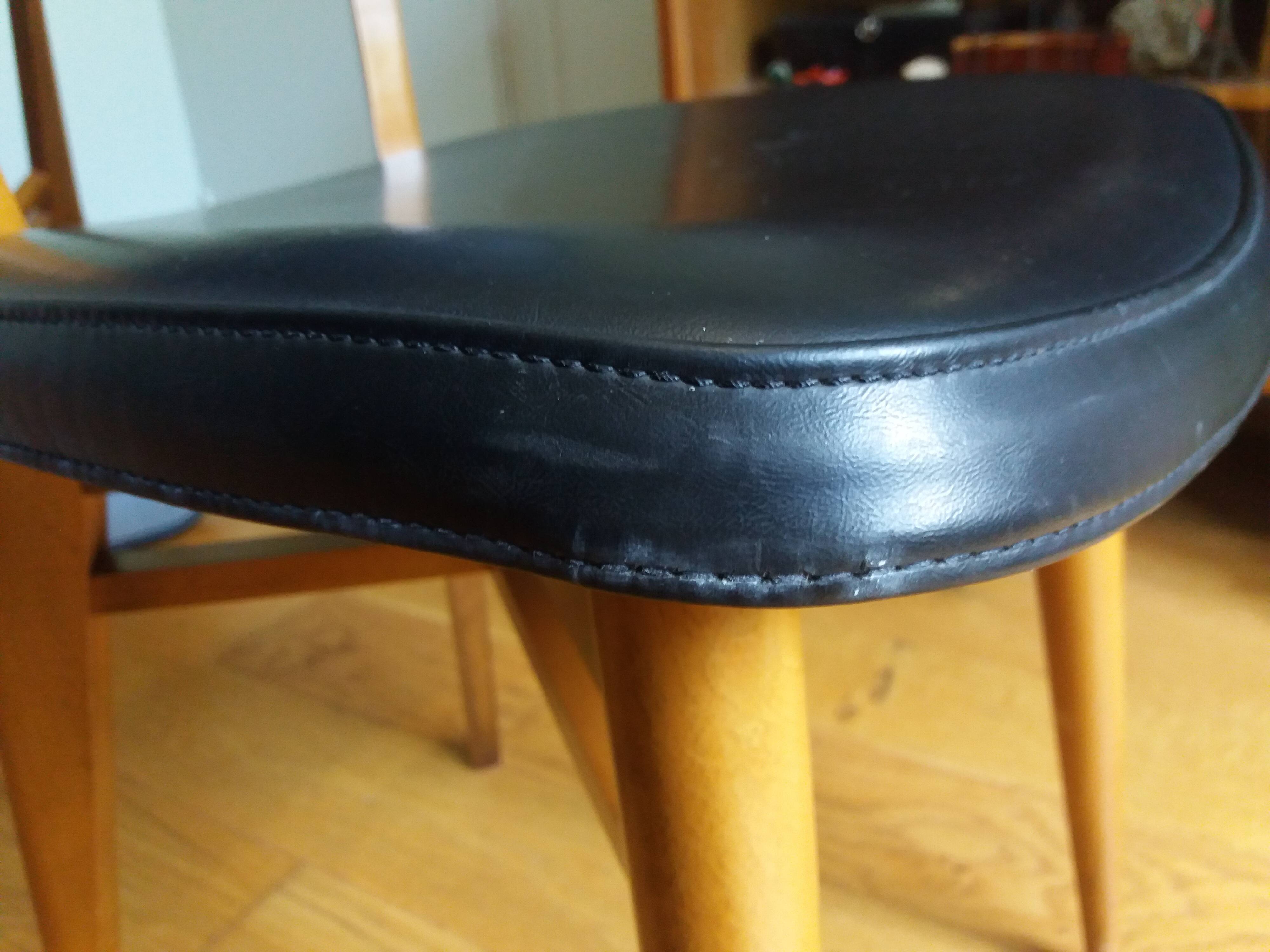 3 Scandinavian style skai faux leather and wood chairs