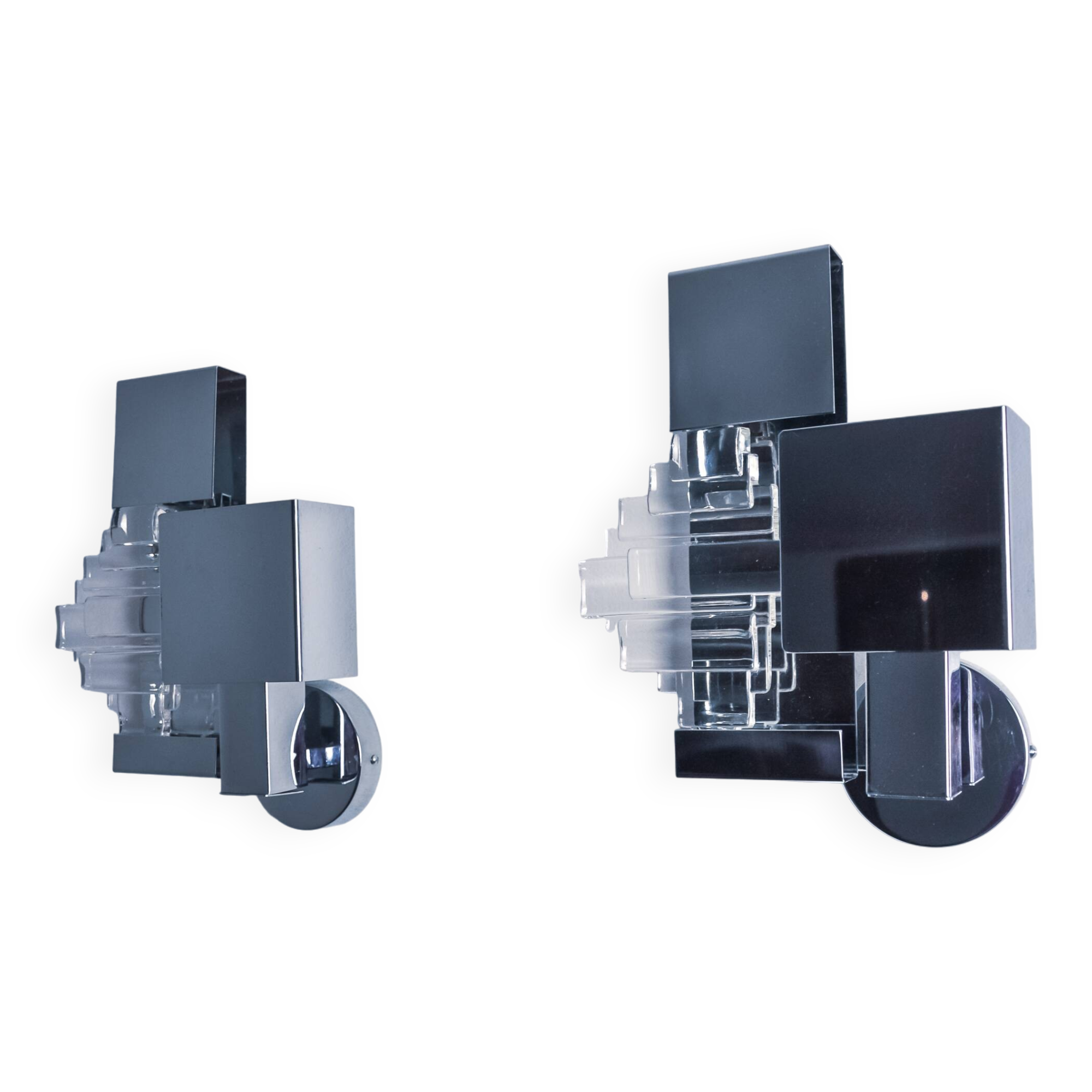 Pair of wall lights from the Sciolari house, chromed metal and Murano glass, Italy, 1970