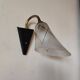 1950s wall lamp, metal, flexible brass stem and opaque shade.