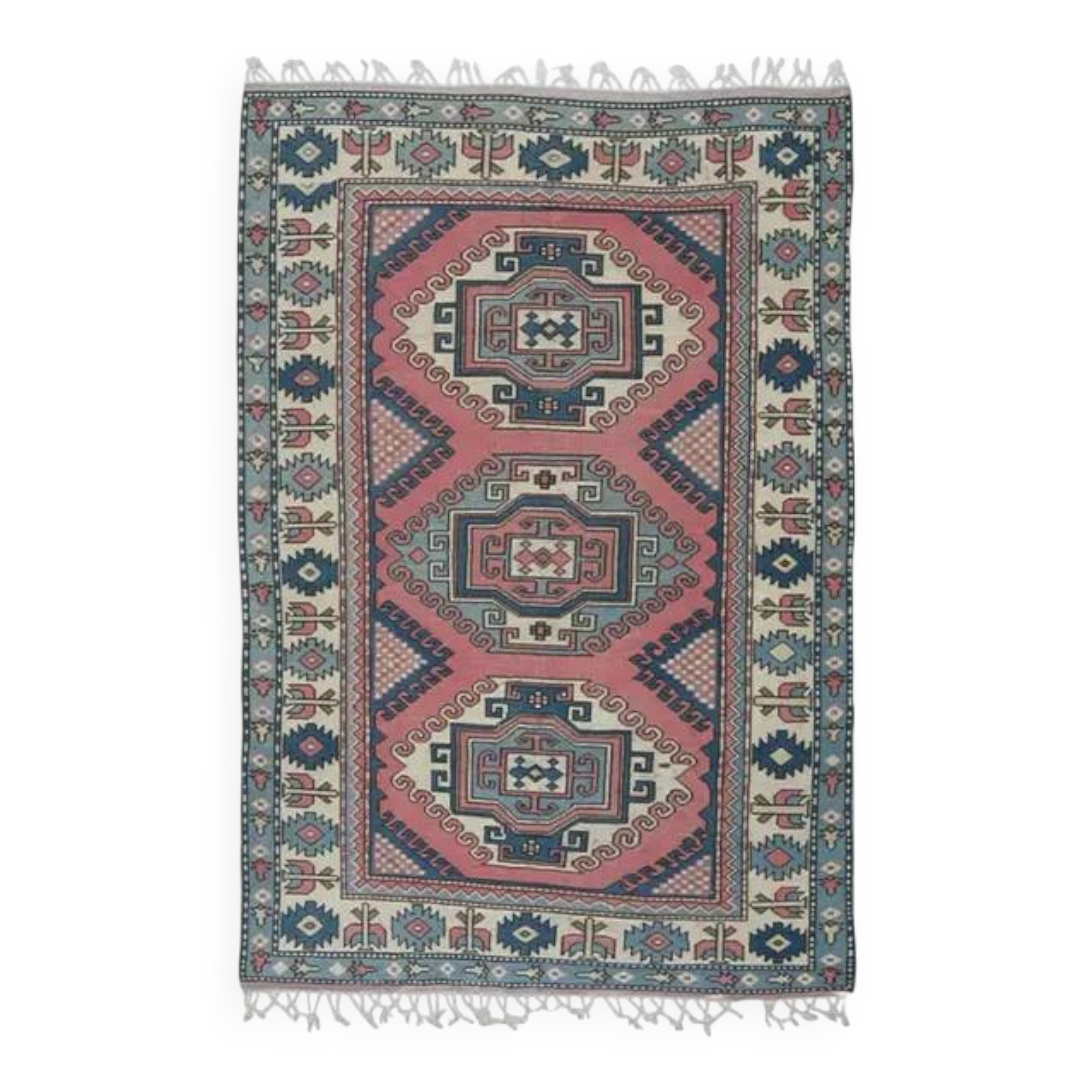 1970s Vintage Turkish Oushak Handmade Wool Cotton Pink Area Rug  192x256