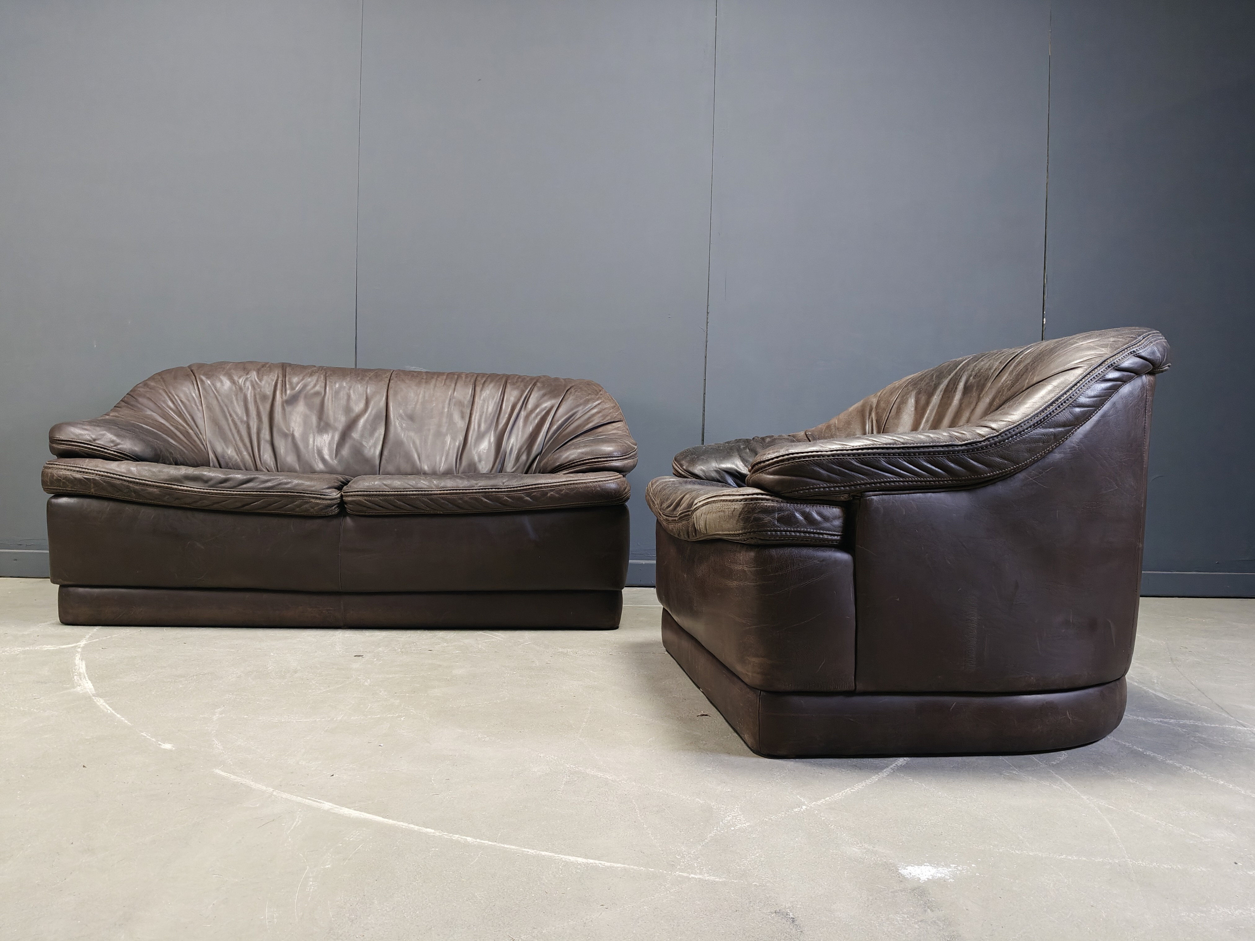 Vintage leather sofa set, 1970s
