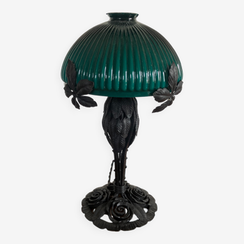 1920s iron lamp in opaline and wrought iron