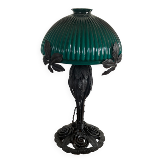 1920s iron lamp in opaline and wrought iron