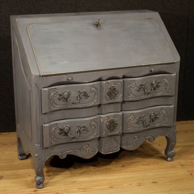 Bureau de pente ou commode scriban en bois laqué esprit Shabby chic époque circa 1920-1930