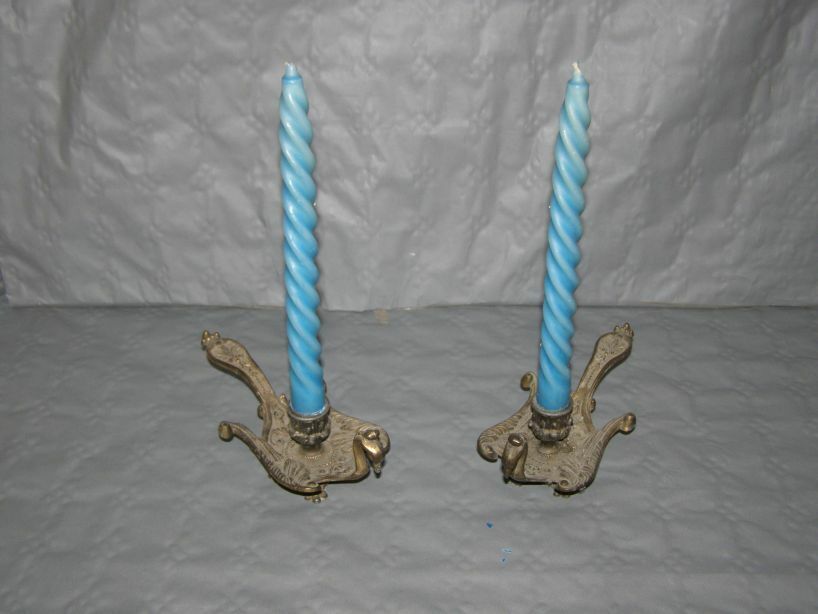 2 old brass candle holders
