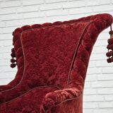 1950s, Danish armchair, furniture velour, beech wood legs.