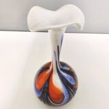 Grand vase en verre orange, blanc et bleu par Opaline Florence, Italie