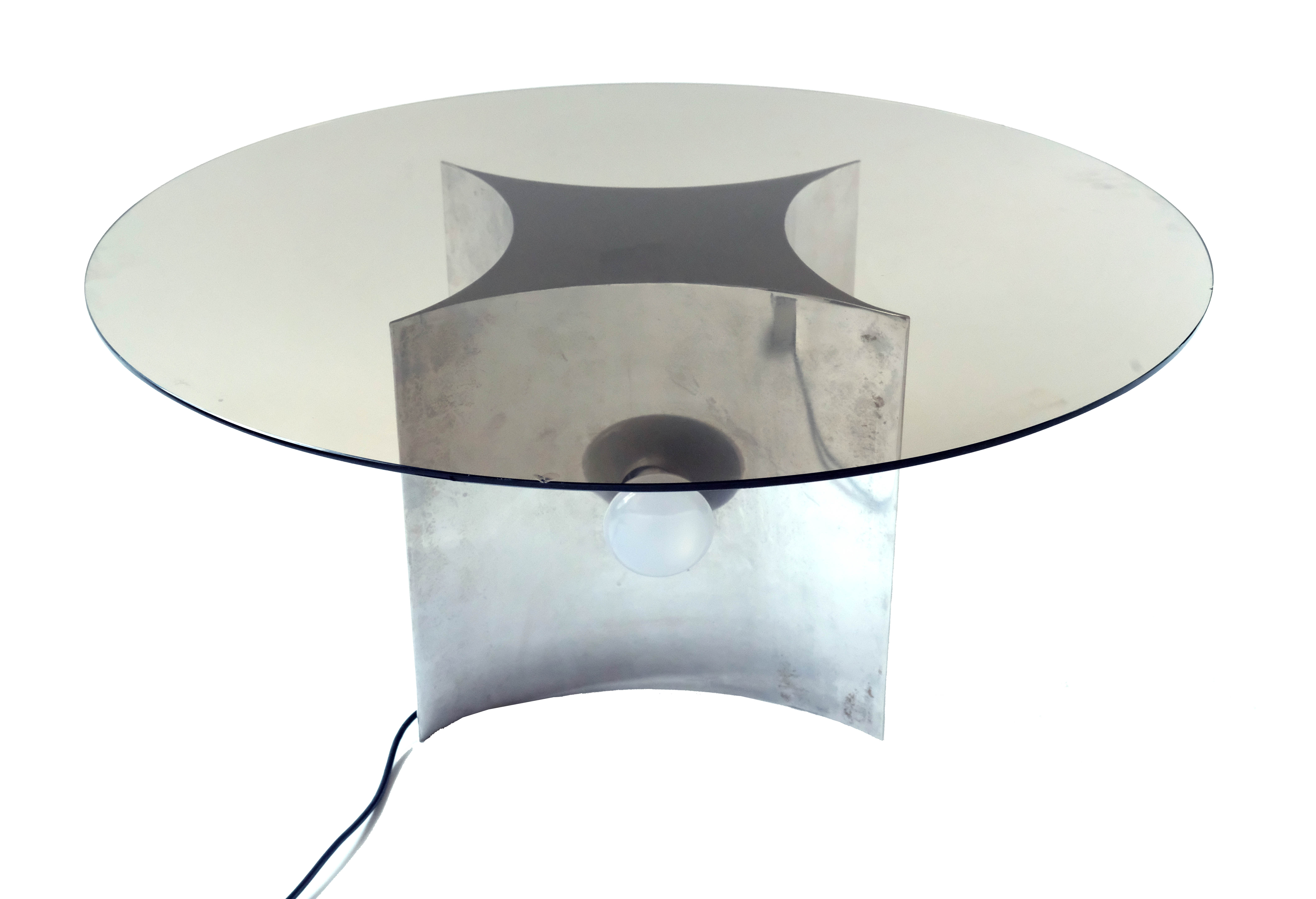 Modern Italian Coffe Table with Smoked Glass Top & Chromed Lamp, 1970's