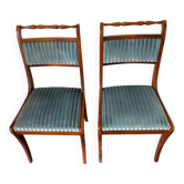 Chaise en bois classique avec assise et dossier en tissu bleu