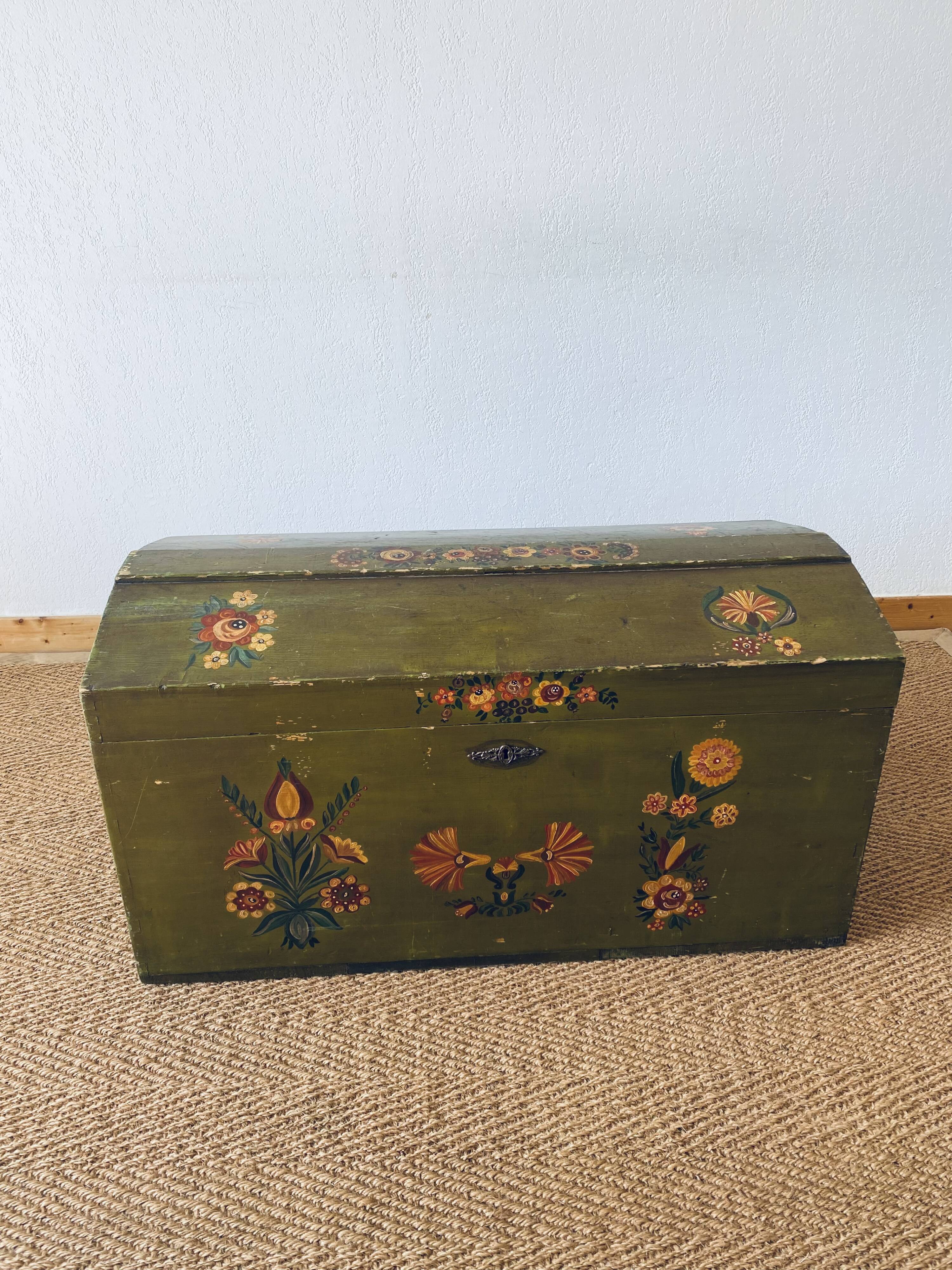 Large antique trunk hand-painted décor