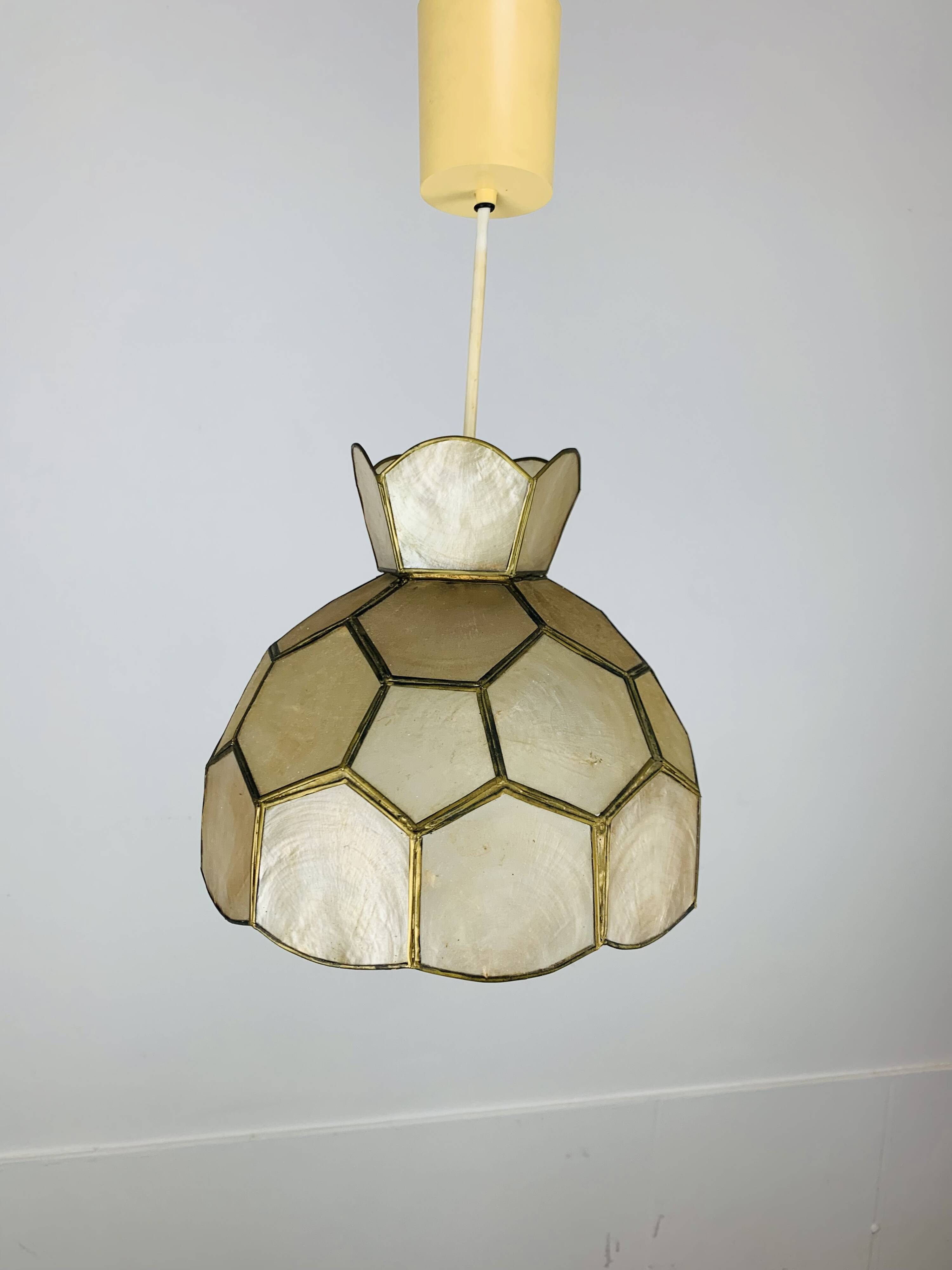 Vintage 60s mother-of-pearl and brass pendant light