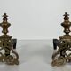 Pair of Chiselled Bronze and Wrought Iron Chenets in Louis XV Style