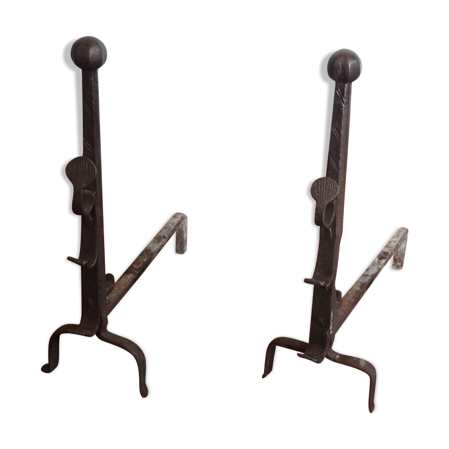 Pair of moors, ancient wrought iron channels from the 17th century