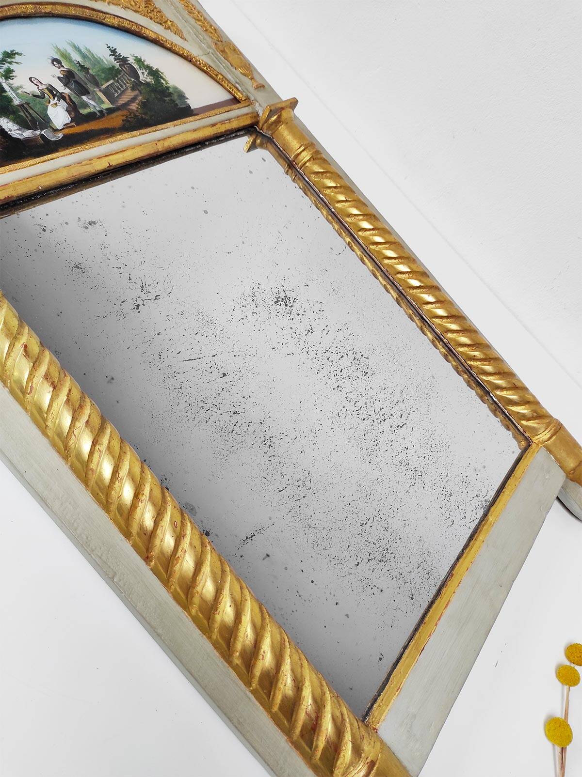 Antique "Restoration" period mirror with under-glass painting circa 1830