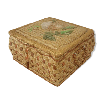 Vintage rattan sewing basket