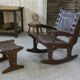 Armchair with ottoman by Angel Pazmino in wood and brown leather 1960's